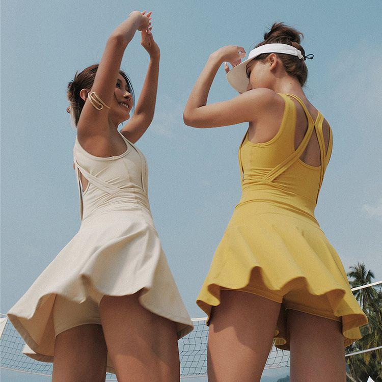 2024 Women's Sleeveless Short Tennis & Running Dress Fitness Set