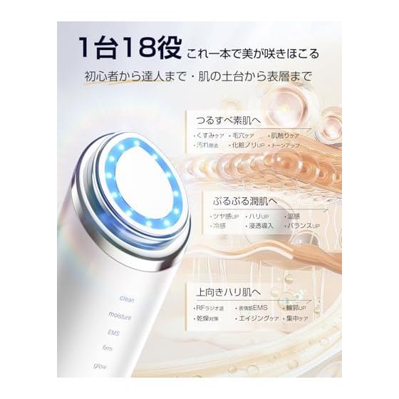 Facial Beauty Device, 18 Functions, RF EMS MC, Hot, Cold, High Frequency [2026 Industry's First, Radio Waves, Lift Care, Face Line Care, Pore
