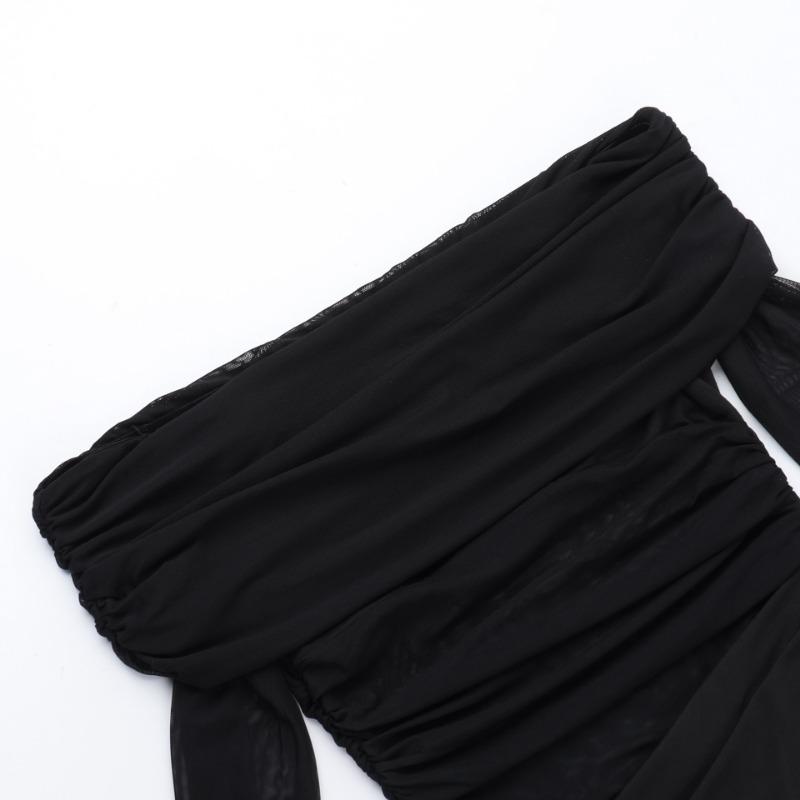 Fall Women's Dress Socialite Style One Line Shoulder Mesh Sexy Mini Short Dress