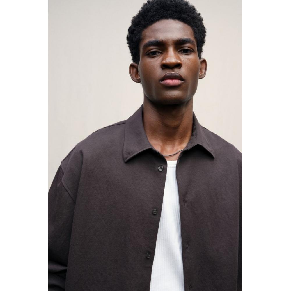 H M Loose Fit sHirt Dark Brown