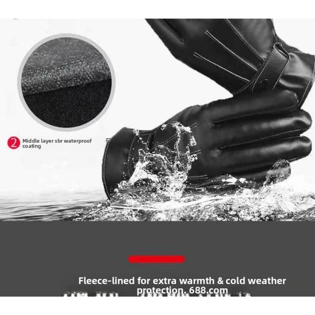 Men's and Women's Touch Screen Leather Gloves Are Warm, Waterproof, Windproof, and Thickened with Fleece for Outdoor Motorcycle Riding In Winter