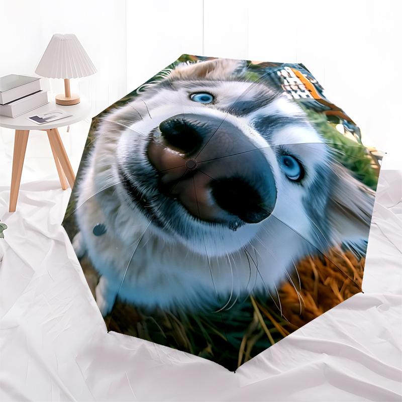 1pc Siberian Husky, Blue Eyes Automatic Open/Close Umbrella - Compact Travel Umbrella with 8-Rib Durable Frame, Lightweight & Portable Design z31
