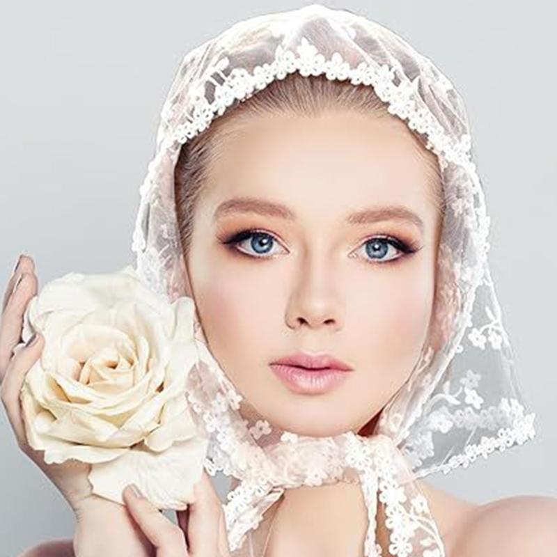 Elegant Lace Triangular Scarf for Women and Girl Breathable Tulle Bandana Comfortable Headwear for Daily and Special Wear