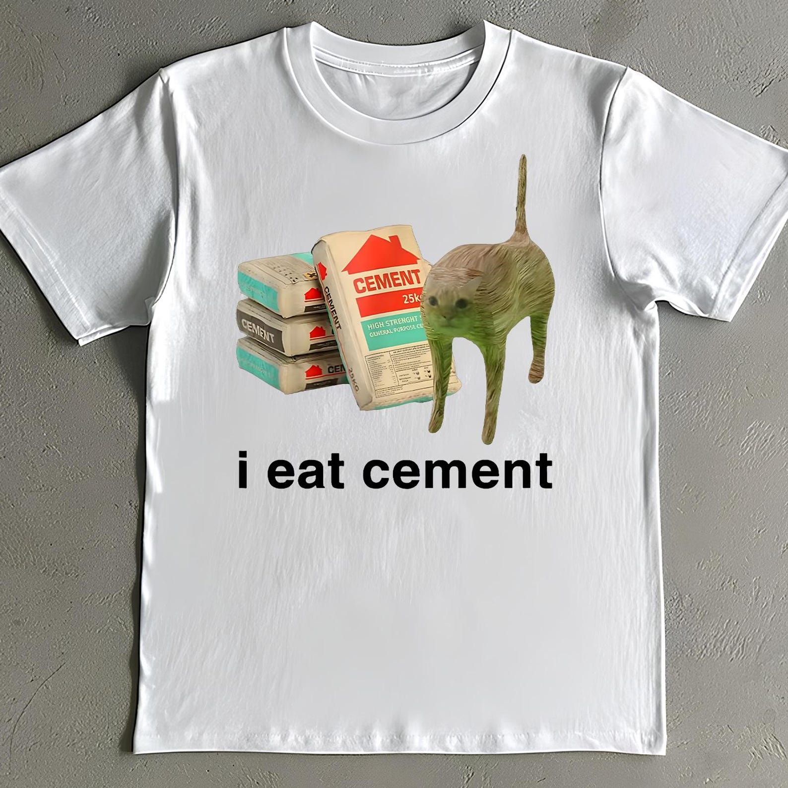 I Eat Cement Shirt - Funny Cursed Cat Meme T-Shirt - Weirdcore Tee 2XL