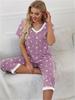 Damen Freizeit Pyjama Set mit Sternenprint - V-Ausschnitt Kurzarm Oberteil & Shorts mit Taschen, Polyester-Mischung, Perfekt für Frühling/Sommer, Pyjama mit entspannter Passform