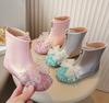Moda 2024 Buty Dziecięce Moda Buty dla Dziewczynki Moda Cekinowa Kokarda Księżniczka Botki Chelsea Księżniczka Dziewczynka Dziecko Wodoodporne Antypoślizgowe Buty na Imprezę