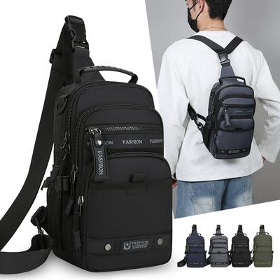 Casual Multi Pockets Men Chest Bag Shoulder Bag Multifunction Sports Message Bag Solid Color Cloth Crossbody Bag Travel