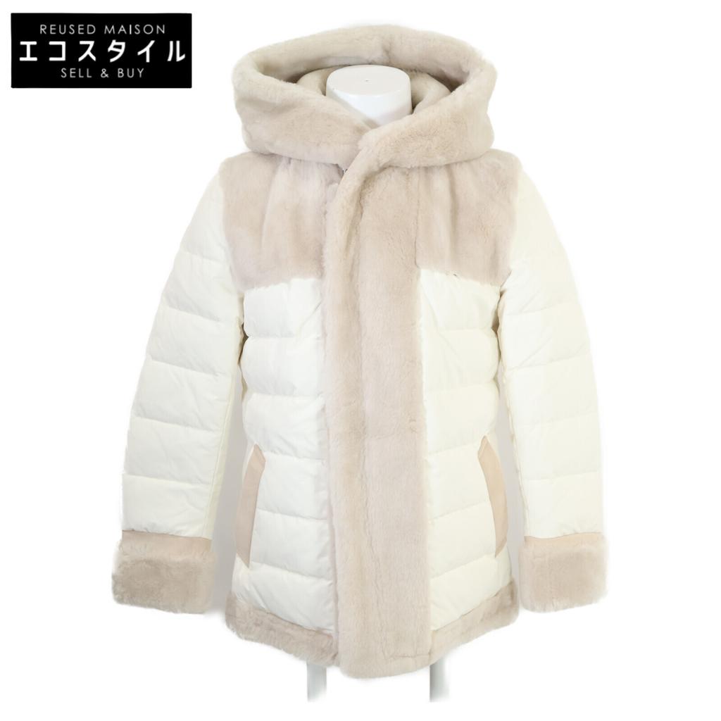 1piu1uguale3 xEMMETI MRB536 MOUNTON SHORT WRAPHOODED COAT Mouton switch down coat IV whiteUsed