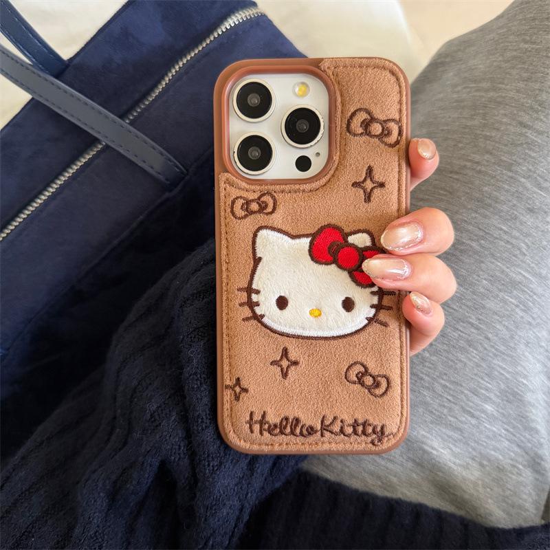 Niche Embroidered Denim Hello Kitty iPhone Case for 16 Pro Max/15/14 - New Women's Edition