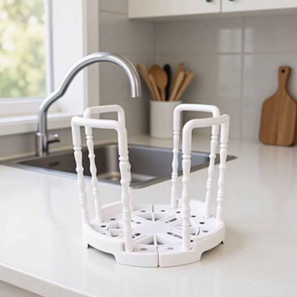 Retractable Kitchen Dish Drying Rack with Rotating Multifunctional Bowl and Plate Holder белый