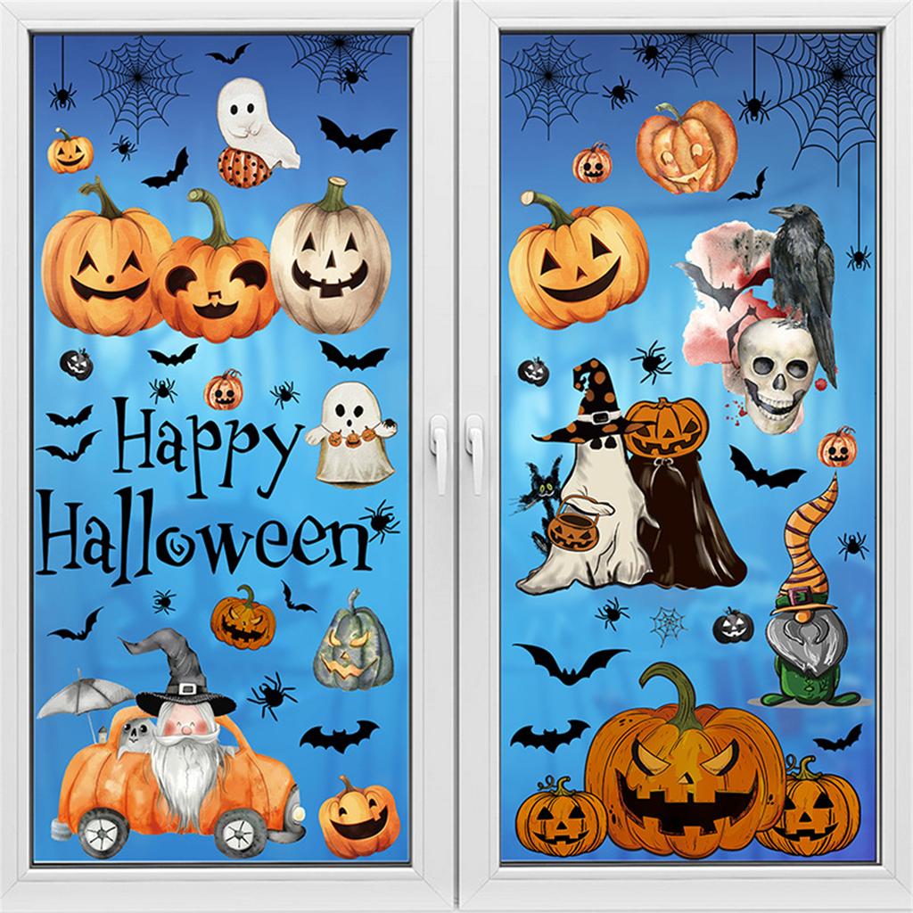 Halloween Window Clings Set Vintage Ghostly Pumpkins Bat Gnomes Decals Stickers for Home Glass Decors and Party Supplies
