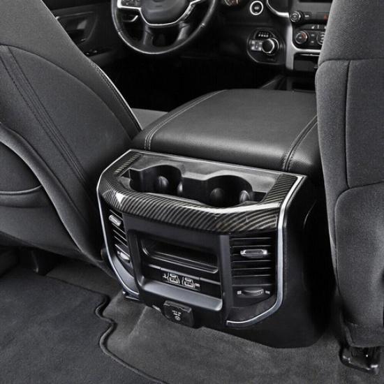 For 2019-2022 Dodge RAM 3500 Carbon Fiber Rear Cup Holder Panel Trim Cover Decor