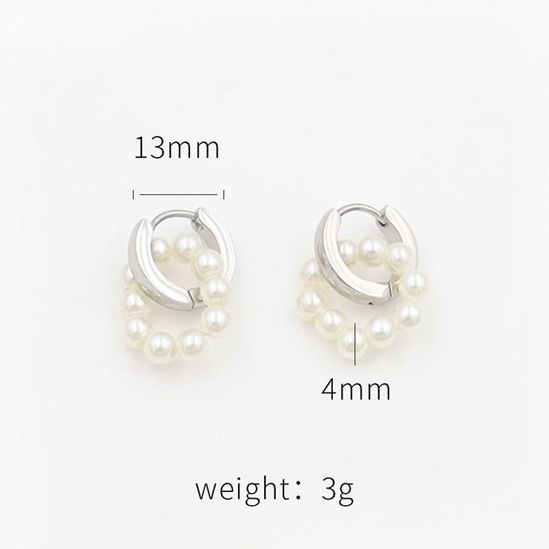 Stylish And Simple Titanium Steel Earrings Do Not Fade 18K Titanium Steel Round Pearl Earrings For Women