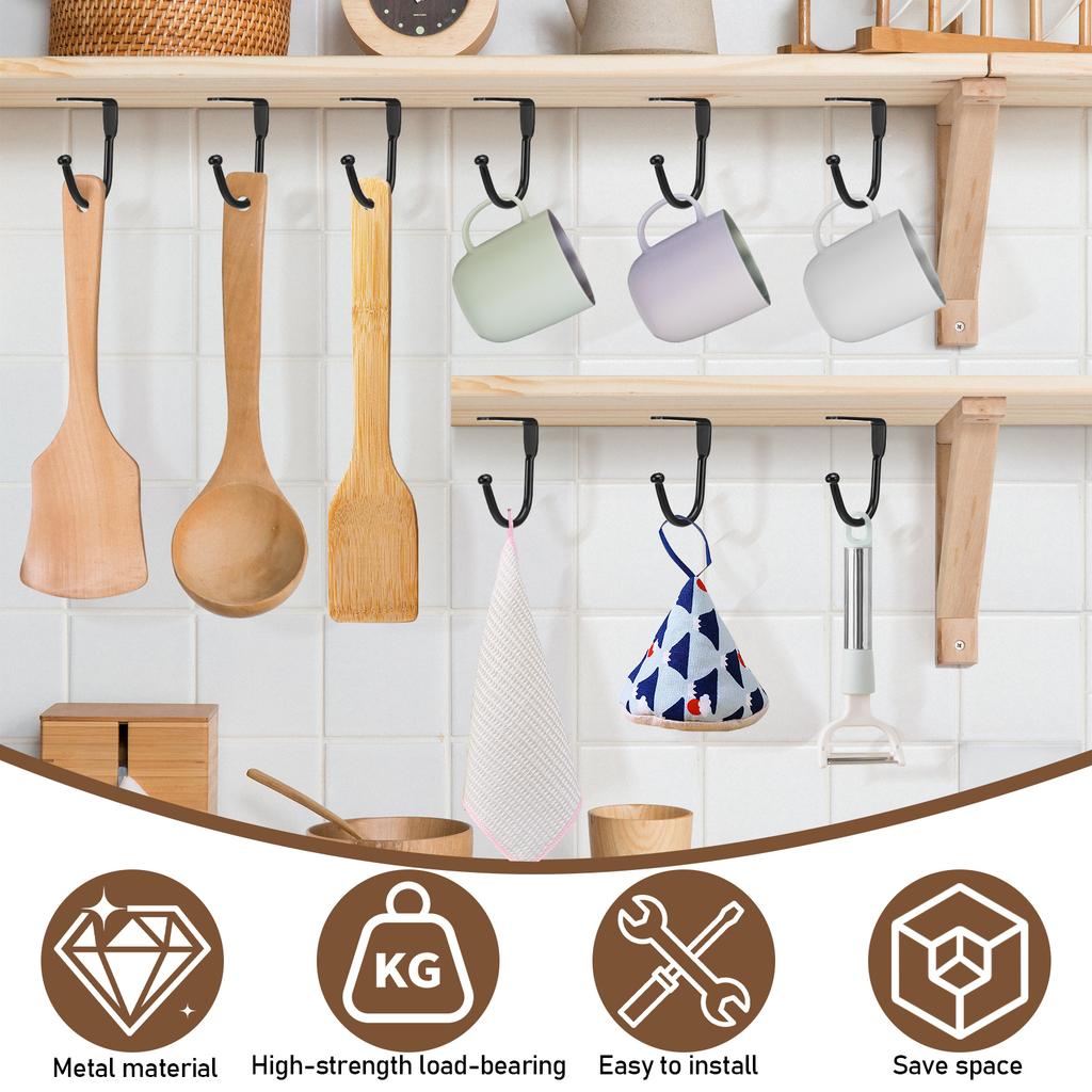 32 Stück Platzsparender Tassenhaken Mehrzweck Eisen Becherhaken Unter Regal mit 2 Schraublöchern für Utensilien Kleidung Hut Tasche und Handtuch