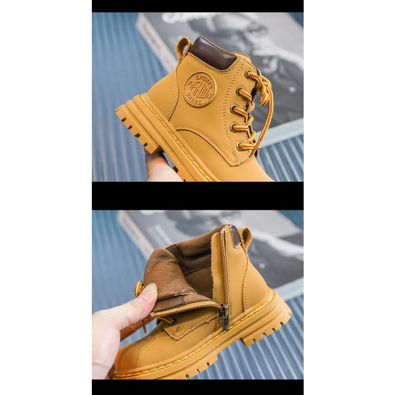Retro Autumn and Winter New Children's Short Boots Korean Casual Cowhide Boys Small Yellow Shoes Medium Tube Girls Single Boots