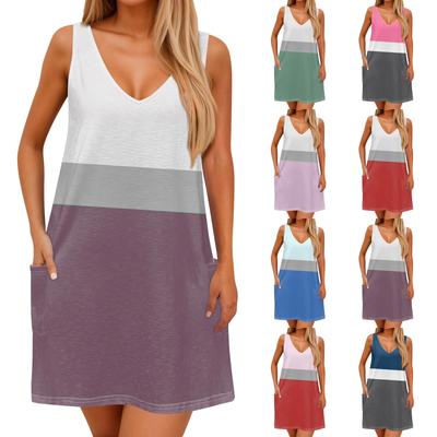 Women's Casual Print Summer Bohemian Beach Dress With Pockets V Neck Tank Dress