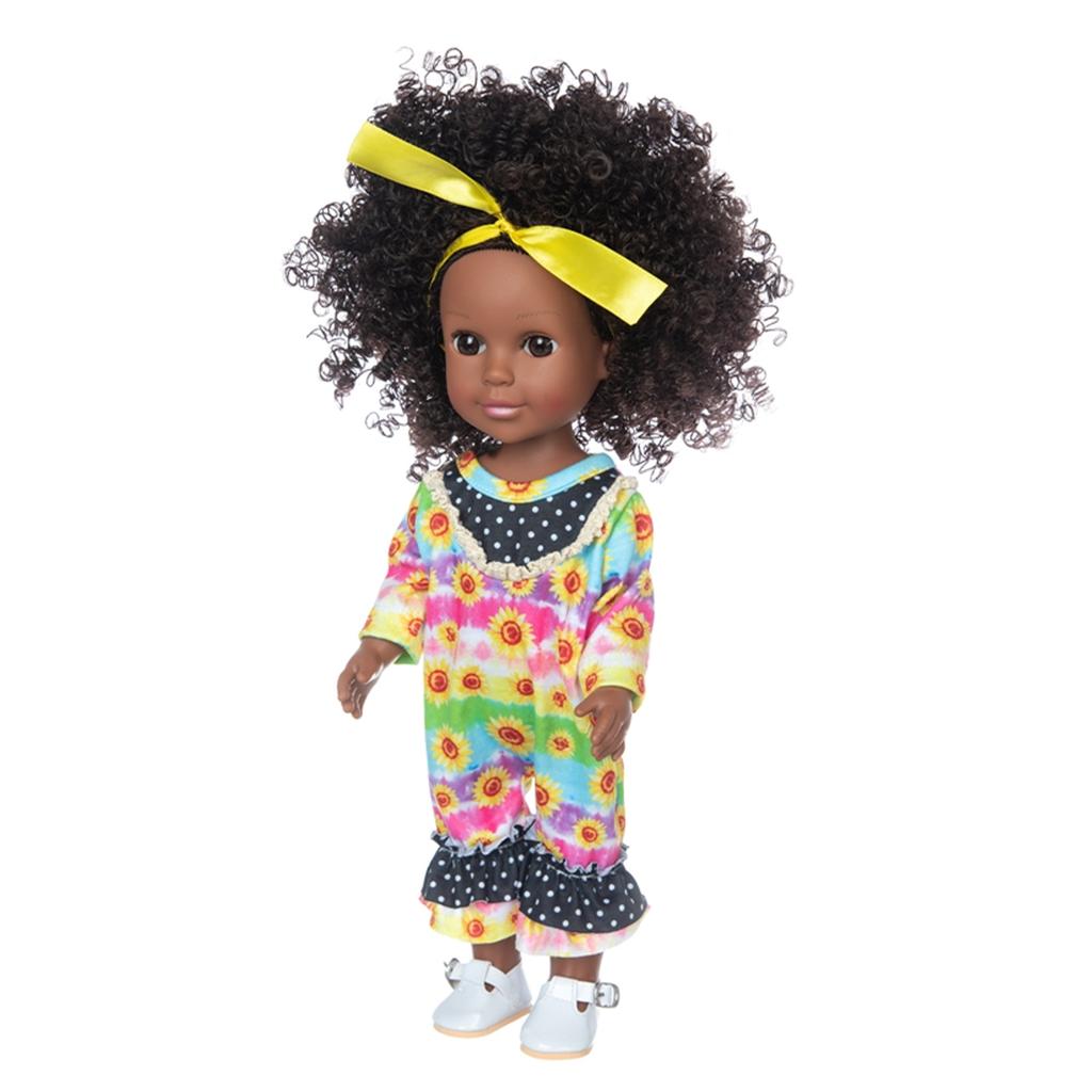 14 Inch Vinyl Curly Hair Reborn Girl Doll Cute African Black Skin Doll Children Toy Gift