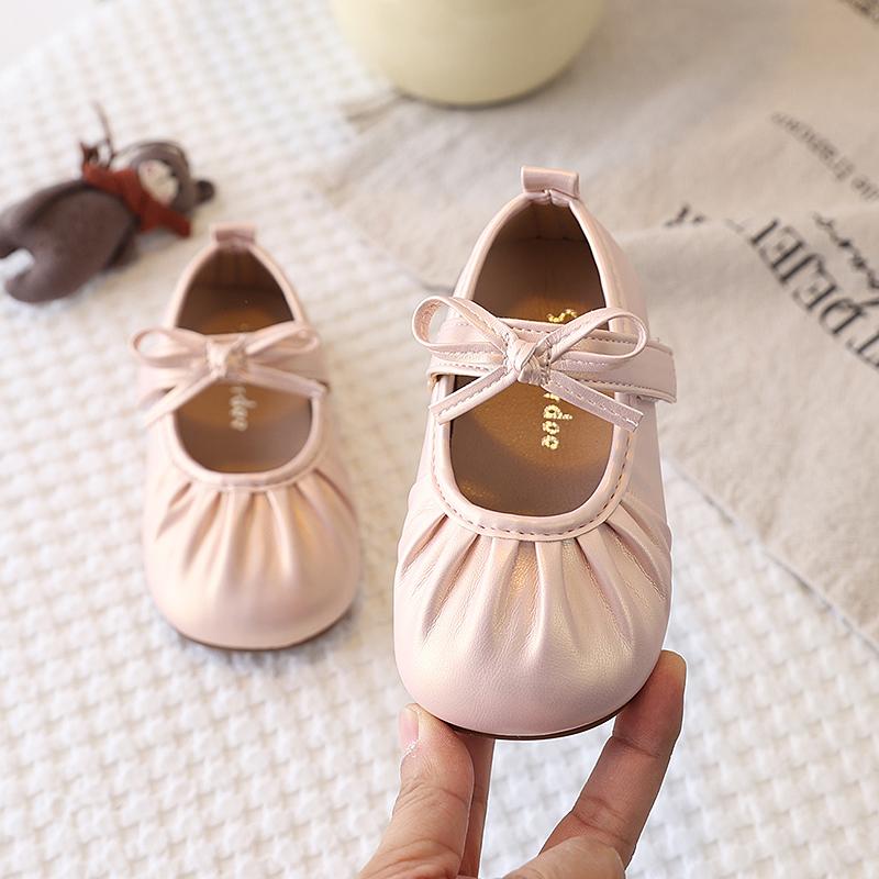Spring Girl's Princess Shoes Fashion Wrinkled Hook-loop Daily Kid's Flat Shoe Solid Colors Anti-slip Casual Children Shoes