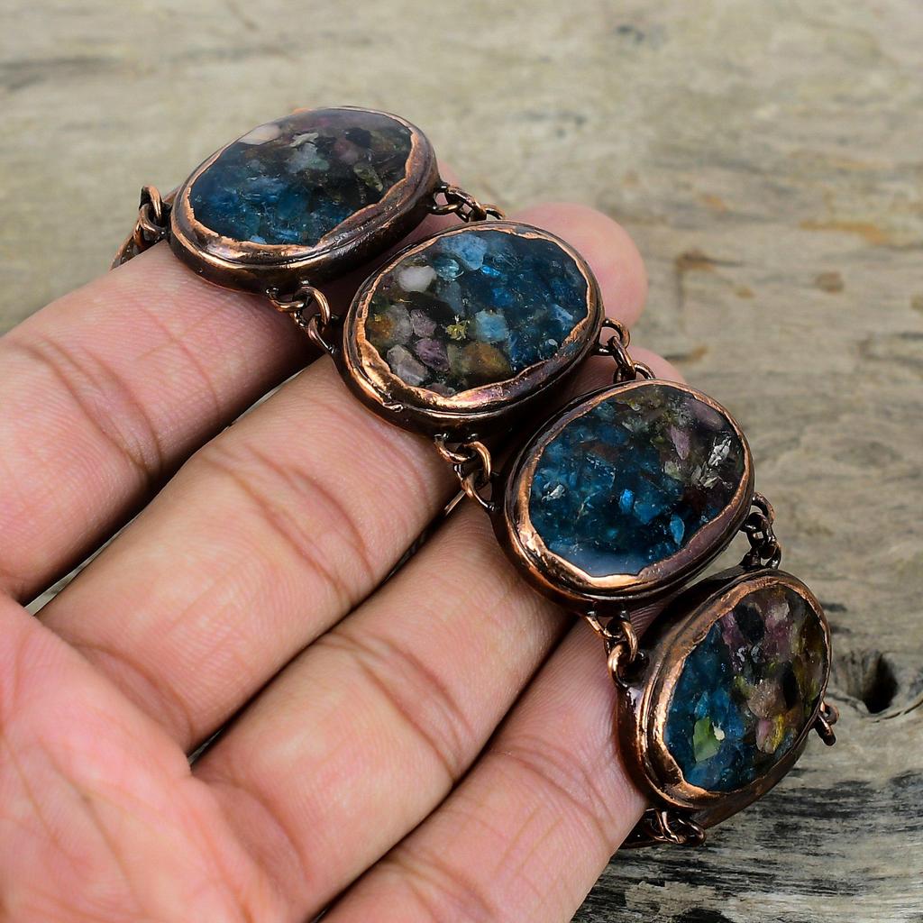 Watermelon Tourmaline Bracelet Electroformed Copper Bracelet Adjustable Chain Bracelet Gemstone Handmade Bracelet Copper Jewelry For Gifts