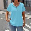 Women’s Short Sleeve Blouse with V Neck and Decorative Buttons Loose Fit Casual Top for Daily Wear