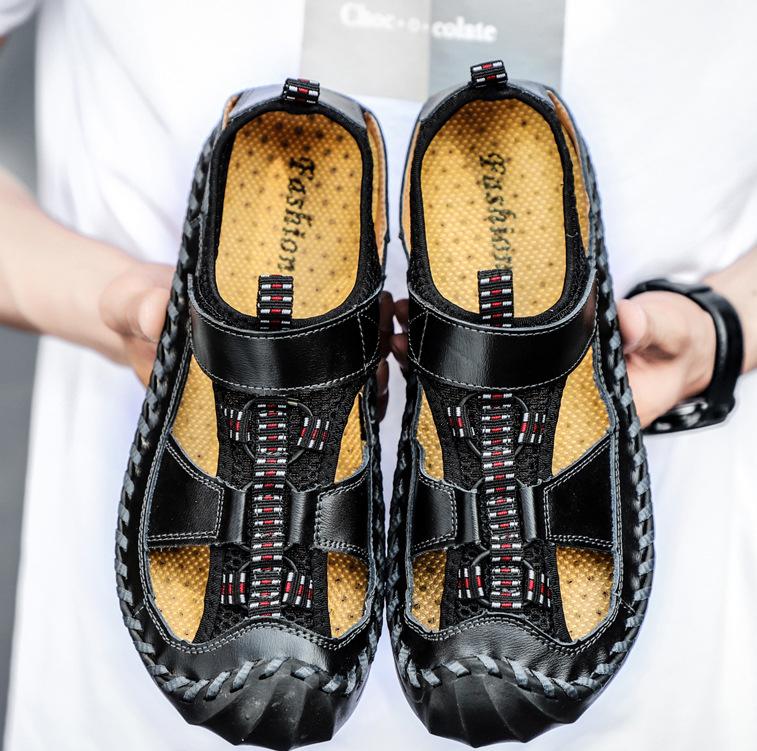 

Мужские сандалии ручной работы Уличные сандалии Кожаные сандалии Пляжная обувь Походные уличные кожаные сандалии 44 чёрный