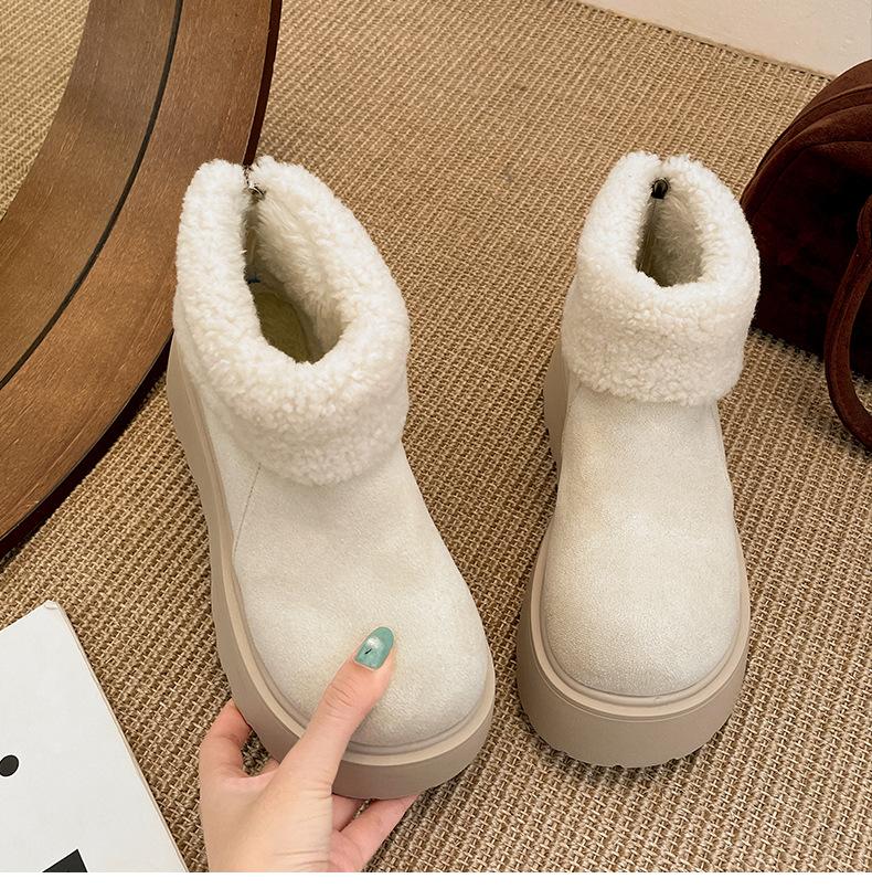 

Northeast white heightening velvet thickened platform snow boots women s 2025 new winter warm and non-slip cotton shoes 35 бежевый