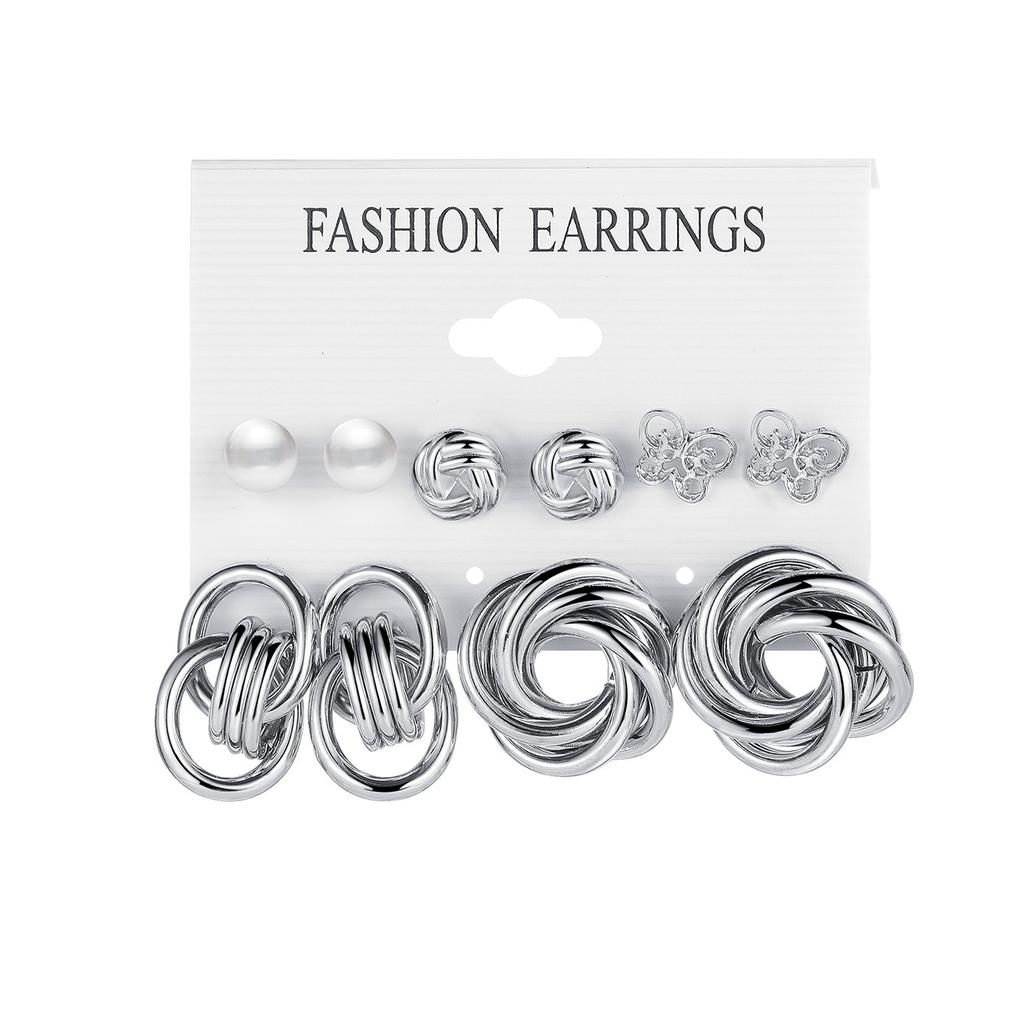 Hot-selling Retro Exaggerated Women's Peach Heart Stud Earrings Twist Twisted Pearl Earrings 11-piece Set of Earrings