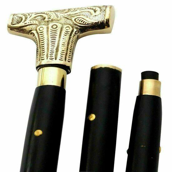 Brass Designer Handle Wooden Walking Cane Stick Vintage Victorian Handle