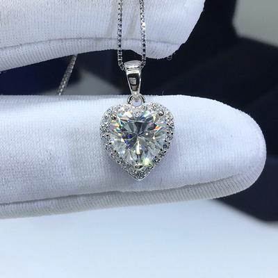 Silver 925 Original 2 Carat Brilliant Cut Diamond Test Past D Color Heart Moissanite Wedding Pendant Necklace Gemstone Jewelry