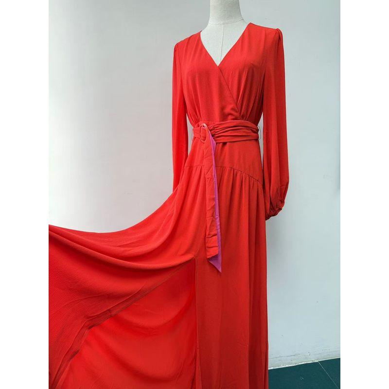

Export Single Vici Orange Chiffon Long Sleeves Red Dress Split Maxi Dress Desert Island Vacation Skirt Orange Long Dress M