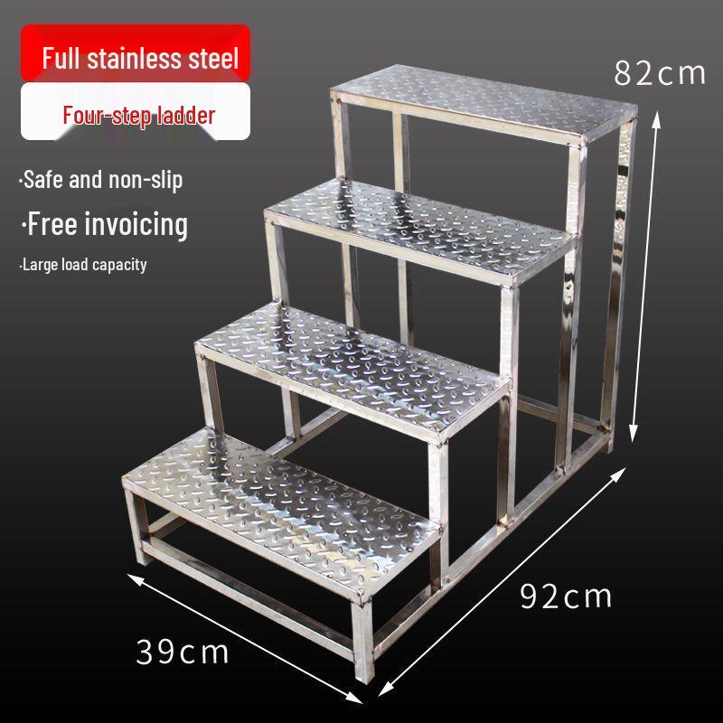 Stainless Steel 4-Step Height-Adjustable Ladder Footstool for Household & Hospital Use