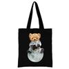Summer New Teddy Bear Series Canvas Tote Bag Harajuku Style Black Printing High Capacity Shoulder Bag Fashion Shopping Bags
