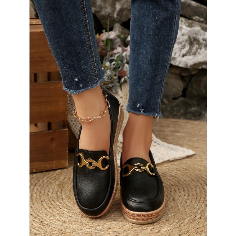 Plus Size Metal Chain Wedge Shoes Women's New Platform Muffin Loafers for Fall 2025