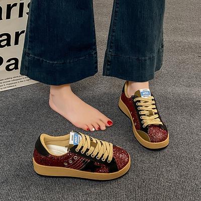 Star Sequined Small Dirty Shoes Women's Autumn Retro German Training Shoes 2025 New Versatile Casual Single Shoes Flash Sports Shoes