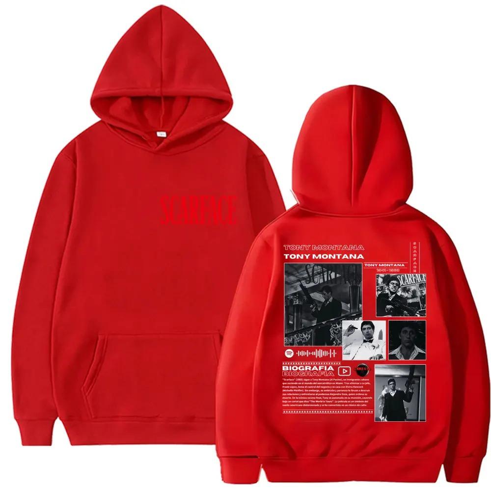 Felpa con Cappuccio Grafica Scarface Film Gangster Stampata Tony Montana Pacino Moda Trendy Cotone Puro Oversize