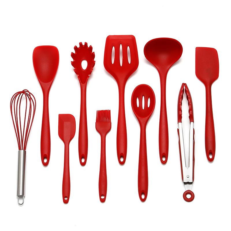 Silicone Kitchen Utensils Set: Ladle, Spatula, Scraper, Turner, Oil & Basting Brushes, Whisk, Tongs