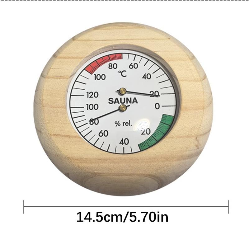Wooden Bathroom Thermometers Hygrometer With Color Reference Zone Glass Cover For Sauna Room Temperature Humidity Display