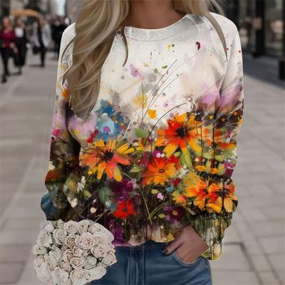 Harajuku Nova Impressão 3D Flores Coloridas Moletons Moda Feminina Streetwear Pullovers Inverno Meninas Floral Gráfico Top Roupas