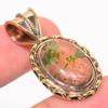 Natural Unakite Gemstone Two Tone 925 Solid Sterling Silver Pendant 1.50'' v9Q45