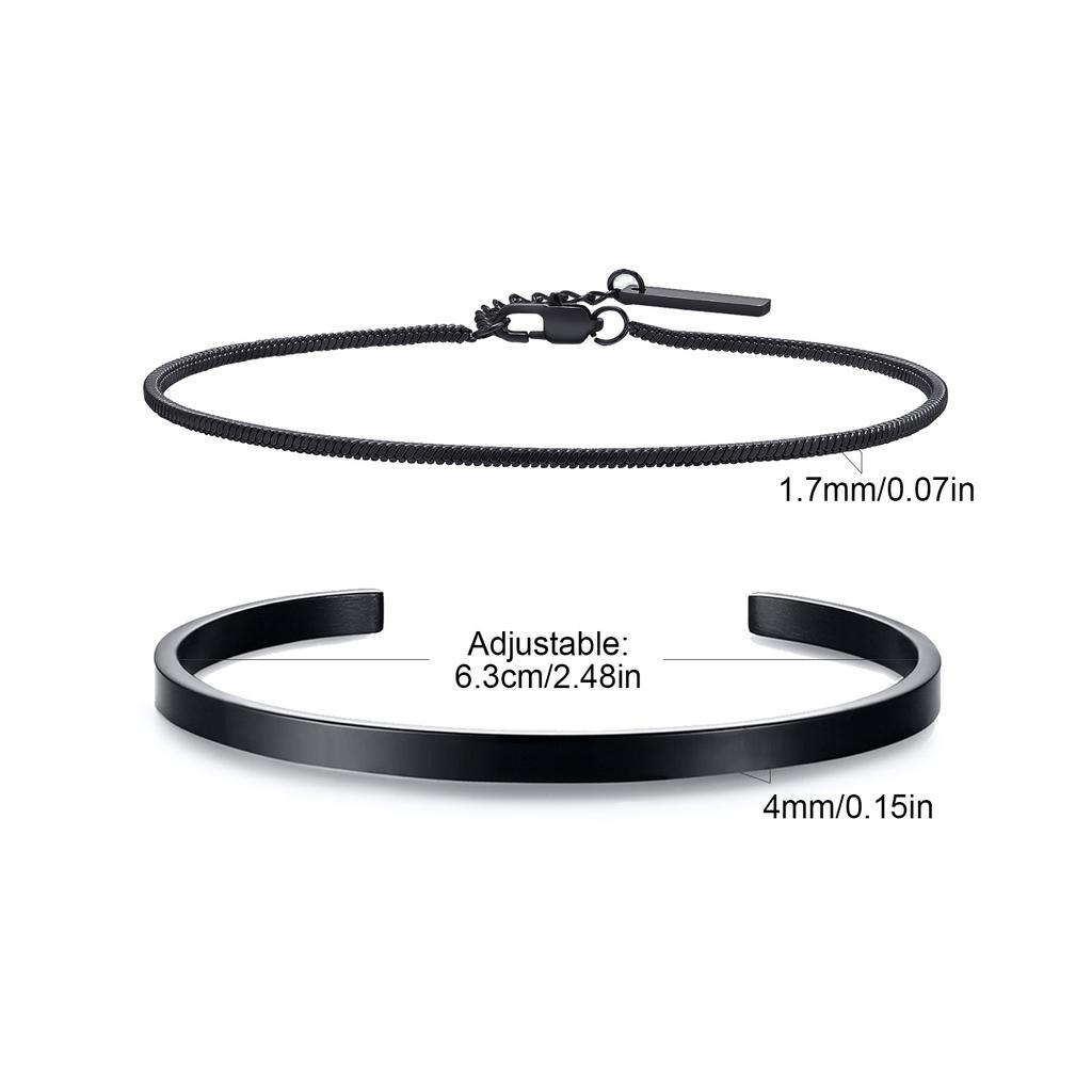 Men's 2pcs Set Simple Fashion Cuban Snake Link Chain Bracelet Stainless Steel Open Cuff Bangle Punk Hip Hop Jewelry Set Gifts
