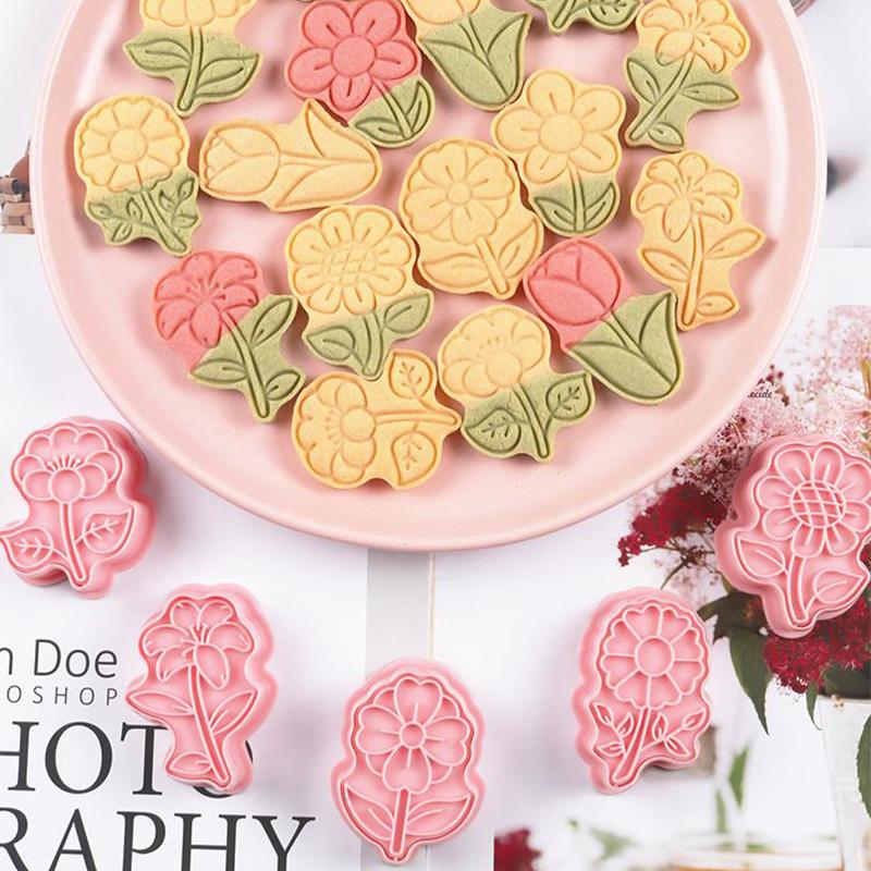 8-teiliges Set Blumenform Ausstechformen Stempel Cartoon Pressbare Keksform Süßwaren Keks Küche Backgebäck Werkzeuge