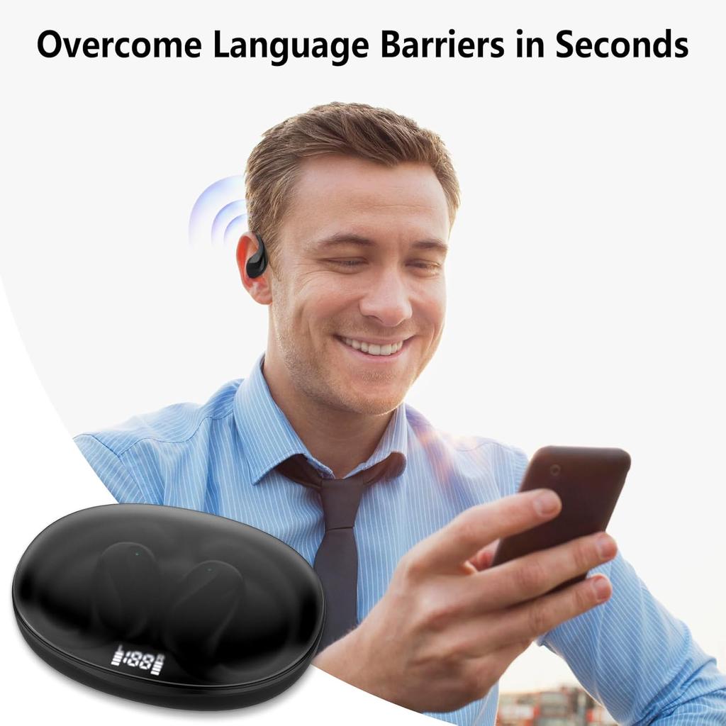 Translator Earbuds Real Time, Two-Way Language Translator Earbuds with Charging Base Support 144 Languages & 8 Offline Translation, Instant
