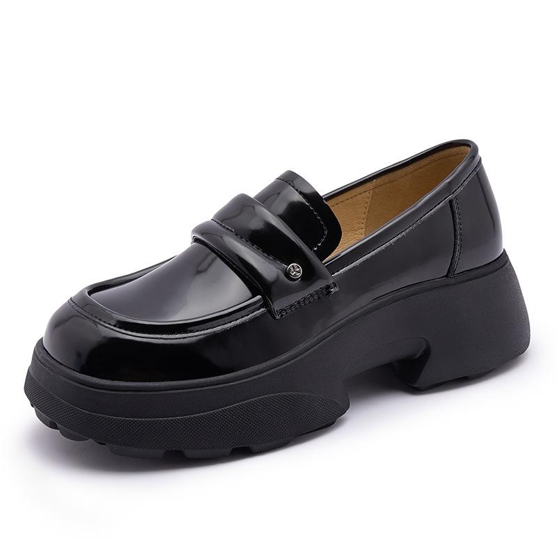 

Genuine leather small leather shoes women s platform versatile 2025 spring and autumn new British style one-pedal loafers black single shoes women 40