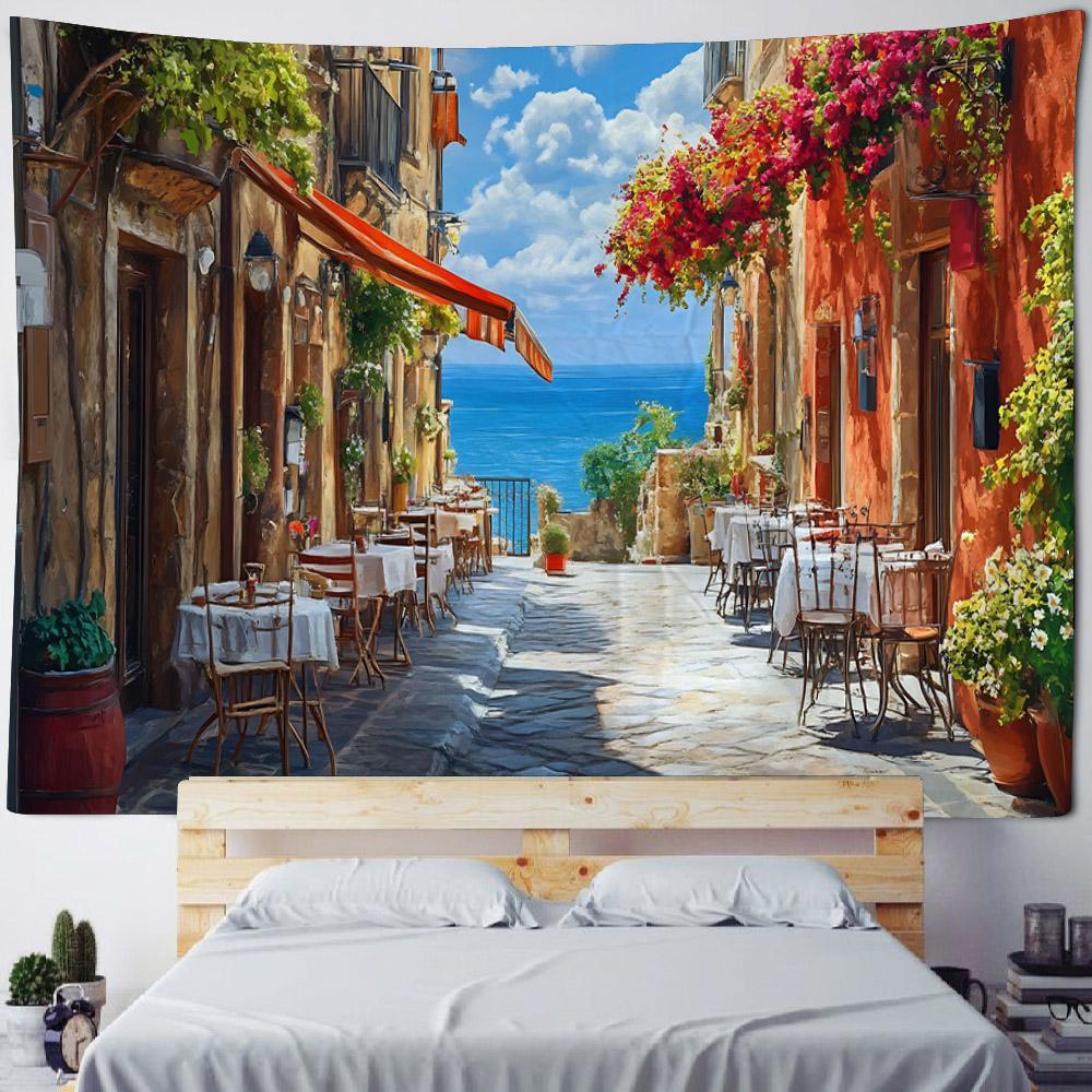 Schöne Küstenlandschaft Wandteppich Hängend Traumhafter Schloss-Wandteppich Haus Schlafzimmer Hängendes Tuch, Strand Picknickmatte Yogamatten