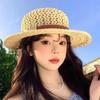 Lightweight Breathable Straw Boater Hat Hollow Out Leather Trim UV Protection Cap for Beach Travel Summer Outdoor Use