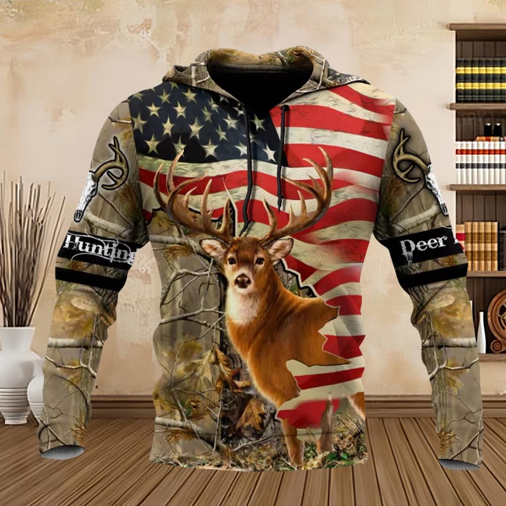 2024 Men's Fashion Hunting Loose Hoodie Large 3D Prin Animal Deer Super Large Harajuku Hoodie Fashion Enthusiast Sweatshirt Man