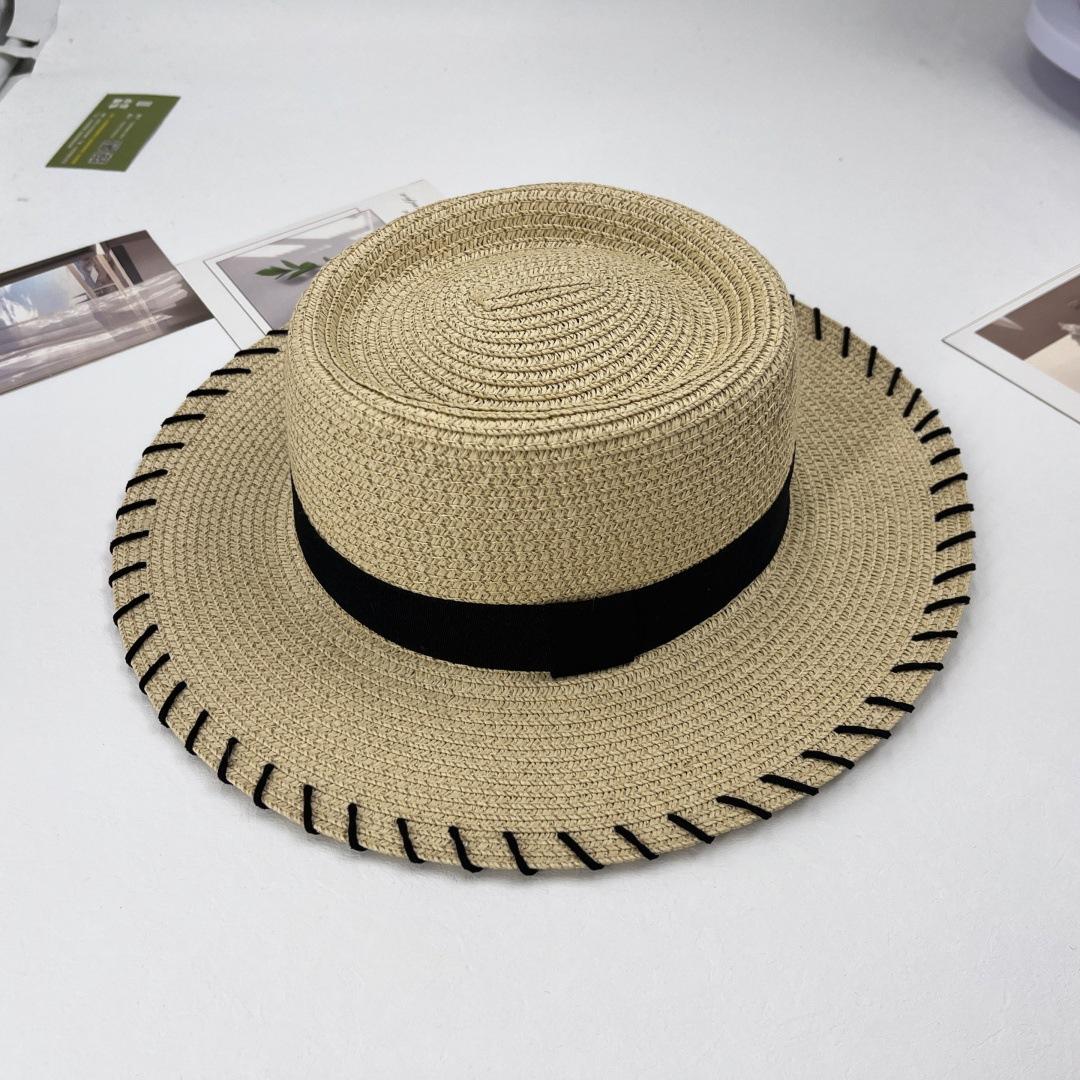 

Women s French Style Sun Hat Flat Top Bucket Cap Summer Sunscreen Accessory for Seaside Holiday Beach 2025 New Design 56-58cm