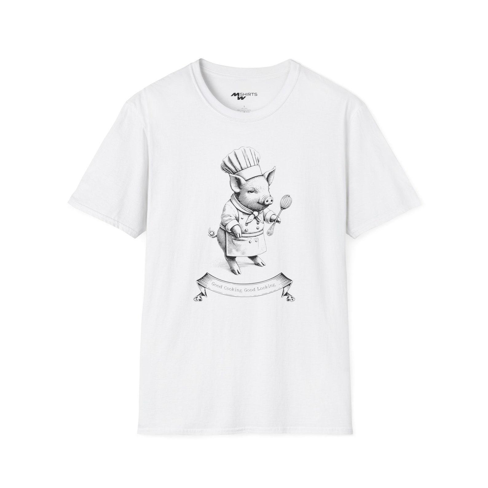 Chef Mini Pig T-Shirt: Copper Engraving Style, Foodie Gift 3XL