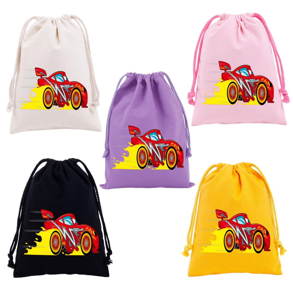 Cars Lightning McQueen Drawstring Bags Cartoon Anime Character Print Large Capacity Canvas Storage Bag Party Gift Candy Bag