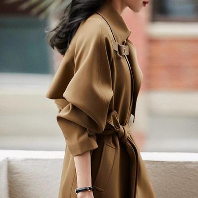 Gabardina Khaki de Longitud Media Estilo Británico para Mujer - Doble Botonadura Tendencia Primavera/Otoño 2025